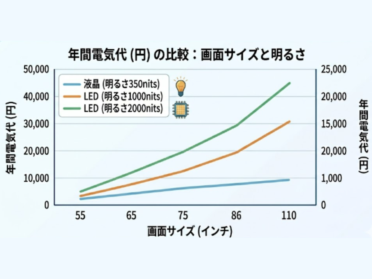 液晶とLEDの消費電力グラフ