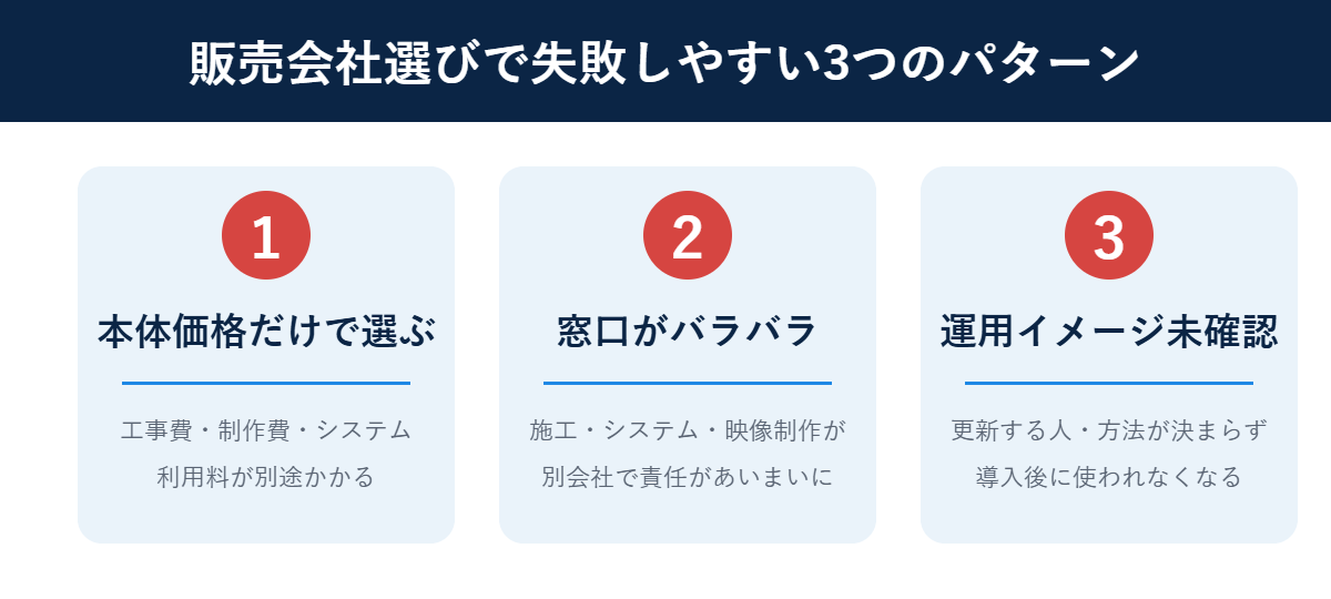 販売会社選びで失敗しやすい3つのパターン